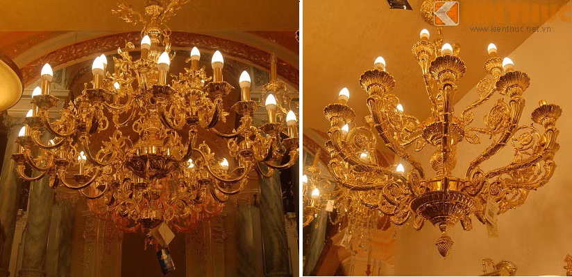 Ngoài đồ nội thất chế tác thủ công, triển lãm cũng có khá nhiều sản phẩm trang trí xa xỉ. Trong hình là bộ đôi đèn chùm xuất xứ Tây Ban Nha, trị giá gần 300 triệu đồng.