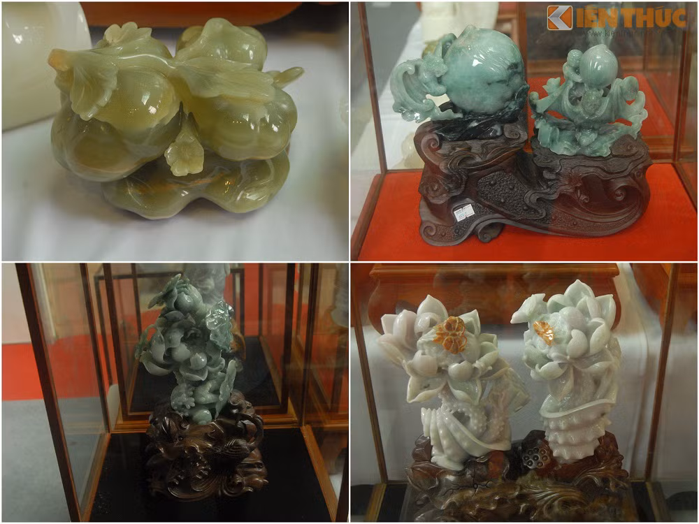 Nhân viên tại gian hàng nội thất cho biết: "Đá ardoise; đá phong thủy; ngọc... có loại 200 triệu, 300 triệu. Sự đắt đỏ của sản phẩm tùy vào từng loại đá, công chế tác và các chi tiết cầu kì trên đó".