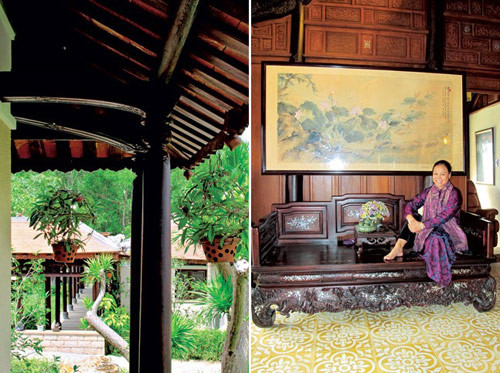 Lối kiến trúc thanh thoát, hoạ tiết tinh xảo và trang nhã trên cửa, trên mái nhà hoặc đồ nội thất đều được nữ doanh nhân chọn lựa kỹ càng. Bên cạnh đó, khu nhà giữ nguyên sự tinh tế của nhà rường. Ở Huế, nhà rường còn gọi là nhà vườn, vì thế, vậy không gian sân vườn, cỏ cây được bà Ngọc Thảo đặc biệt chú trọng.