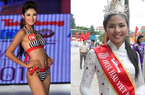 Trước đó, nhiều người đẹp từng bị chê bai giống Kỳ Duyên nhưng họ đều có cuộc cách mạng về nhan sắc sau đăng quang. Hoa hậu Ngọc Hân là một trong số đó. Đây là hình ảnh của người đẹp Hà Nội trong cuộc thi "Hoa hậu Việt Nam 2010". Làn da ngăm đen, mắt nhỏ, trán hẹp, răng khấp khểnh cũng là những yếu tố khiến Ngọc Hân mất điểm và bị ném đá tơi tả.