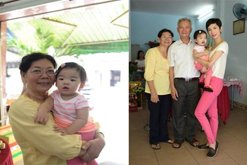 Thiên Ân ngoan ngoãn trong vòng tay của mẹ và ông bà.