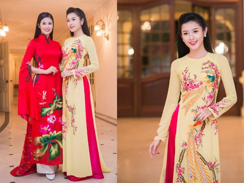 Cả hai cùng diện áo dài truyền thống của NTK Lan Hương.