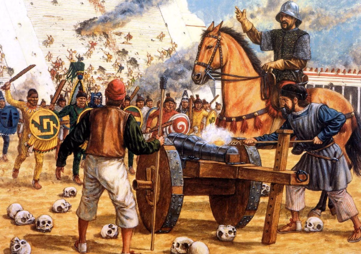 So với người Aztec, quân Tây Ban Nha ít hơn nhưng có lợi thế công nghệ đáng kể, với 16 khẩu đại bác, 13 chiến thuyền cùng rất nhiều súng trường.