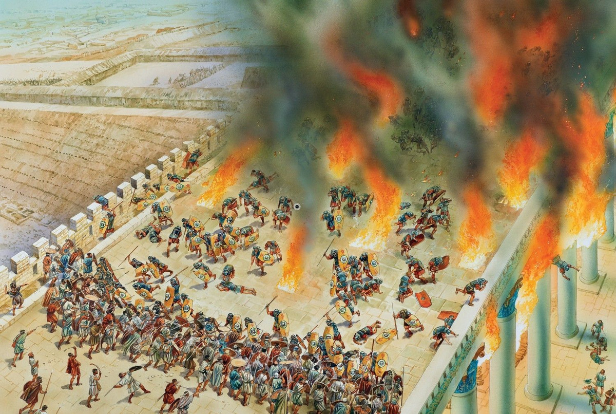 Sau khi tràn vào thành, quân La Mã bắt đầu thực hiện một cuộc tàn sát khủng khiếp. Gót chân La Mã đi đến đâu, thường dân ở đó gục ngã, các tòa nhà bị san phẳng và cướp bóc. Đền thiêng của người Do Thái cũng bị phá hủy theo lệnh của Titus.