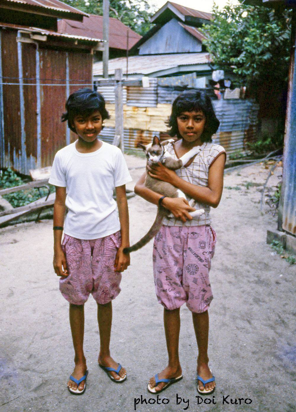 Hai bé gái Penang và con mèo Xiêm.