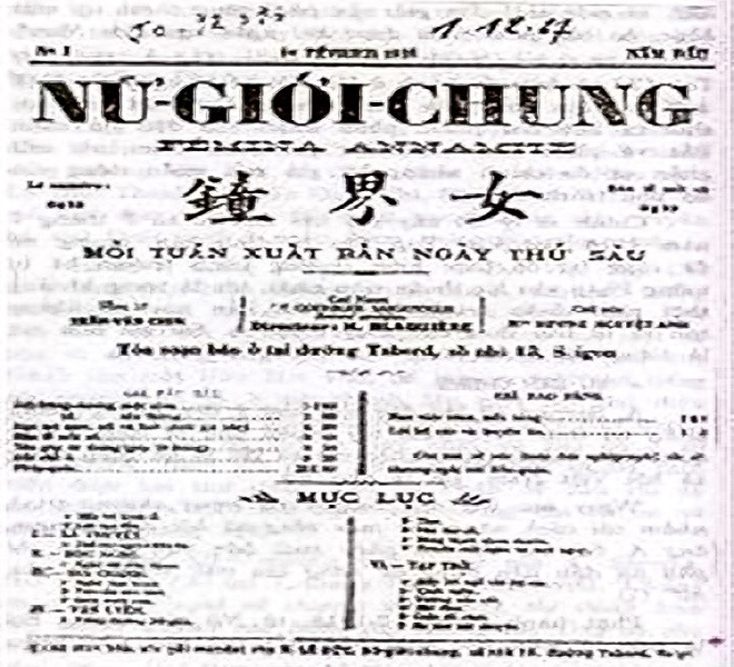 Tờ báo phụ nữ đầu tiên của Việt Nam là Báo Nữ Giới Chung (tiếng chuông của nữ giới) do nữ sĩ Sương Nguyệt Ánh làm chủ bút, xuất bản vào thứ Sáu hàng tuần tại Sài Gòn. Báo ra số đầu vào ngày 1/2/1918.