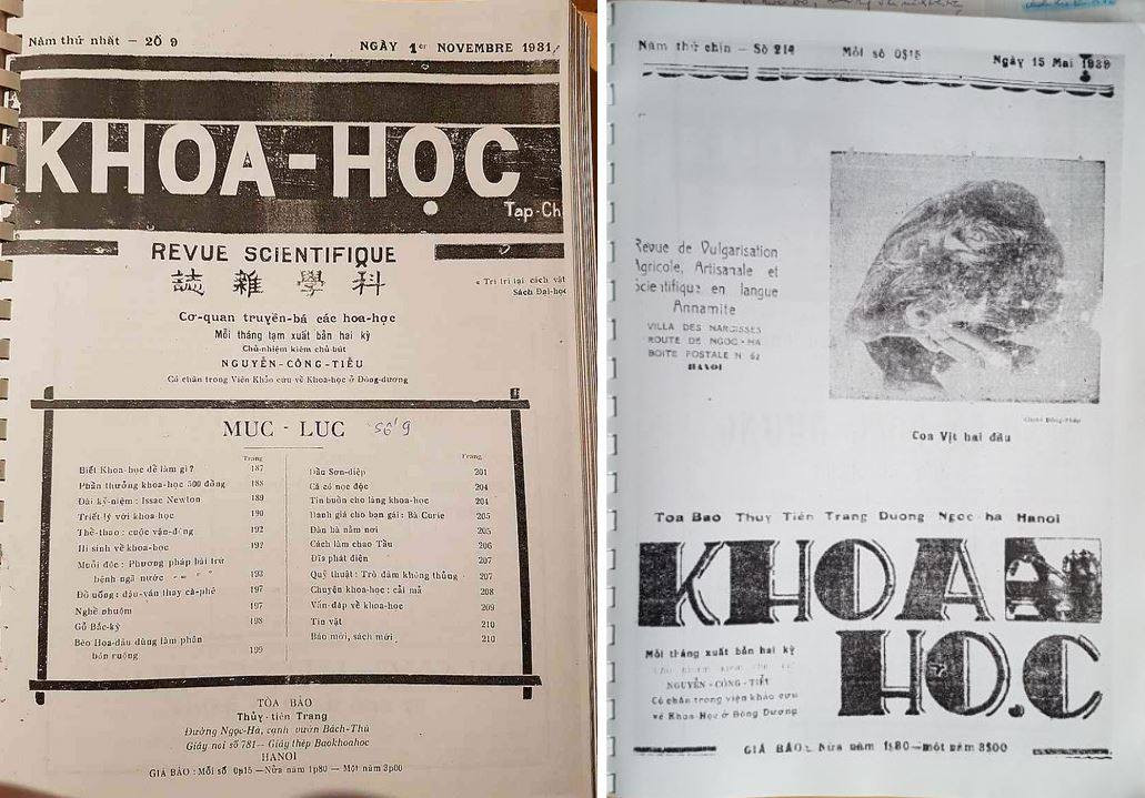 Tờ báo khoa học kỹ thuật đầu tiên là tờ Khoa Học tạp chí do Nguyễn Công Tiễu sáng lập và làm chủ nhiệm kiêm chủ bút, xuất bản tại Hà Nội. Báo phát hành số đầu tiên ngày 1/7/1931.