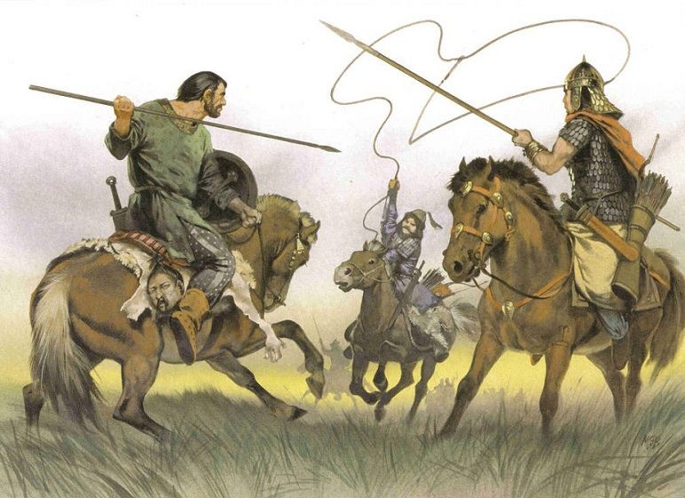 Năm 451 và 452 SCN, Attila hướng về phía Tây, lần lượt tấn công xứ Gaul và Italia. Một lần nữa, các cuộc chiến này không nhằm mục tiêu chinh phạt mà để cướp bóc của cải. Tuy nhiên, cả hai cuộc chiến đều không hoàn toàn thắng lợi.