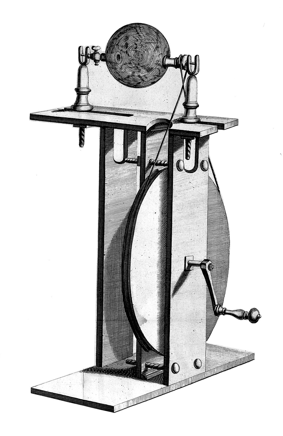 Những năm 1700-1710, nhà phát minh Anh Francis Hauksbee chế tạo một thiết bị có thể phát ra tĩnh điện bằng cách sử dụng một quả cầu thủy tinh và sợi len.