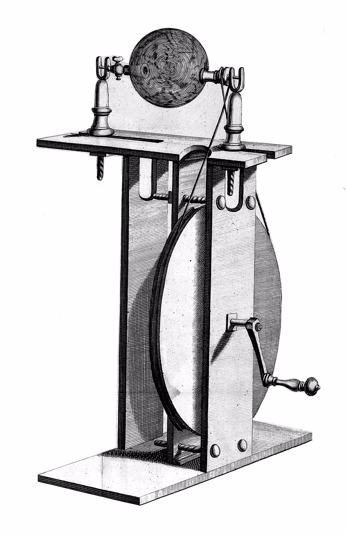 Những năm 1700-1710, nhà phát minh Anh Francis Hauksbee chế tạo một thiết bị có thể phát ra tĩnh điện bằng cách sử dụng một quả cầu thủy tinh và sợi len.