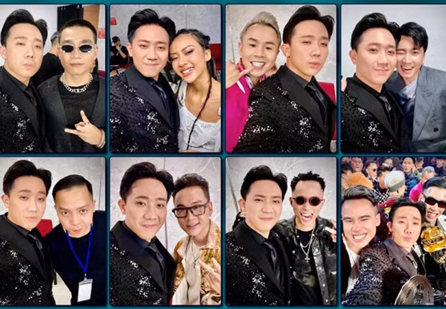 Trấn Thành khoe ảnh chụp hậu trường cùng dàn huấn luyện viên, giám khảo của chương trình "Rap Việt" trong đêm chung kết.