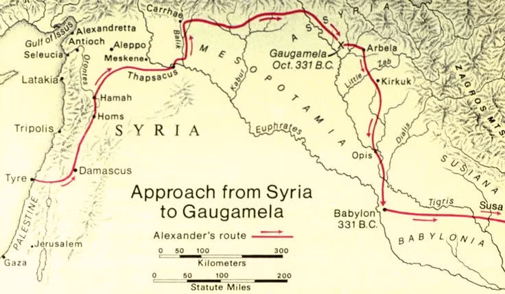 1. Trận Gaugamela còn được gọi là “trận Arbela”. Mặc dù diễn ra tại Gaugamela, các tài liệu cổ thường gọi trận này là “trận Arbela” do thành phố Arbela gần đó nổi tiếng hơn. Ảnh: Pinterest.