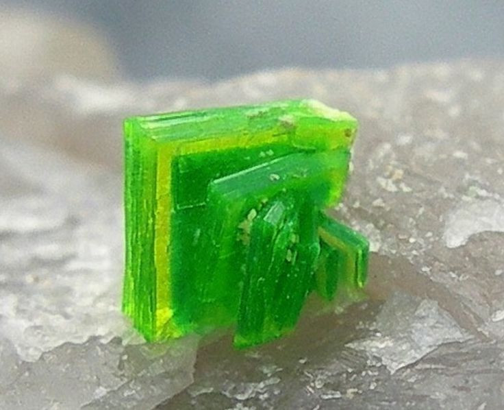  6. Dễ bị mất nước và thay đổi theo thời gian. Autunite có xu hướng mất nước khi tiếp xúc với không khí trong thời gian dài, dần chuyển thành một dạng khoáng vật khác gọi là meta-autunite. Do đó, các mẫu vật thường được bảo quản trong hộp kín. Ảnh: Pinterest.