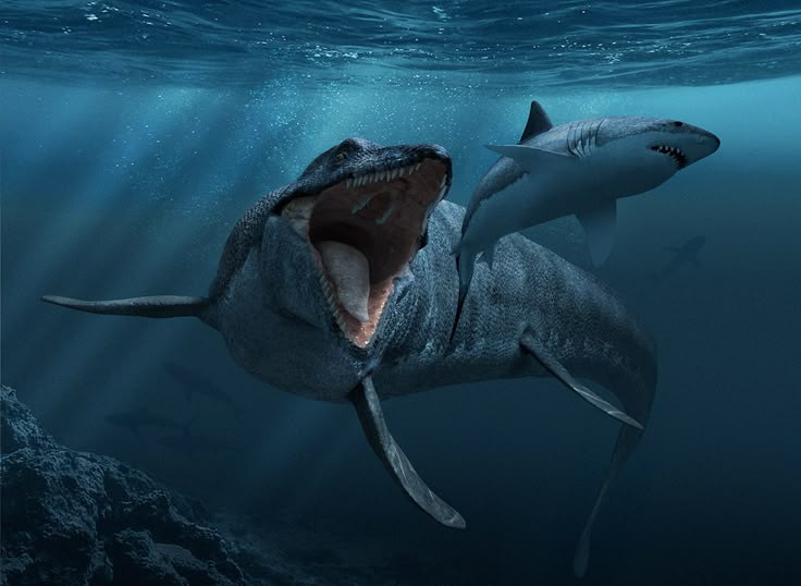  1. Mosasaurus không phải khủng long. Dù thường bị nhầm với khủng long, Mosasaurus thực chất là một loài bò sát biển thuộc họ thằn lằn chứ không phải khủng long. Ảnh: Pinterest.