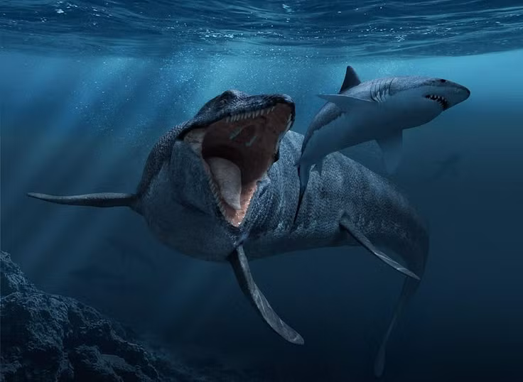  1. Mosasaurus không phải khủng long. Dù thường bị nhầm với khủng long, Mosasaurus thực chất là một loài bò sát biển thuộc họ thằn lằn chứ không phải khủng long. Ảnh: Pinterest.