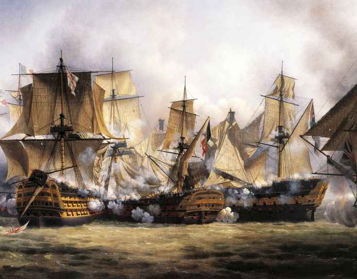  1. Trận Trafalgar là chiến thắng huy hoàng của Hải quân Anh. Dưới sự chỉ huy của Đô đốc Horatio Nelson, Hải quân Anh đánh bại hoàn toàn hạm đội liên quân Pháp–Tây Ban Nha ngoài khơi mũi Trafalgar, phía nam Tây Ban Nha. Ảnh: Pinterest.