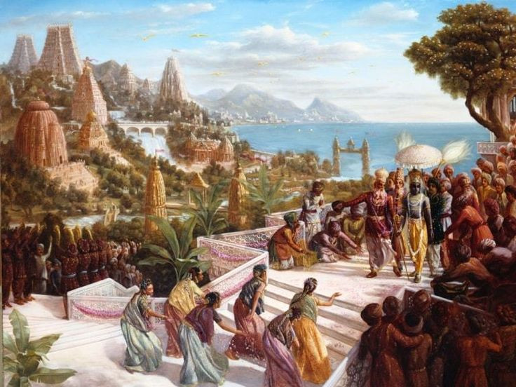  1. Được nhắc đến trong sử thi Mahabharata. Theo sử thi Mahabharata, Dwarka là vương quốc hùng mạnh do thần Krishna xây dựng, nhưng sau khi ông qua đời, thành phố này đã bị nhấn chìm dưới biển. Ảnh: Pinterest.