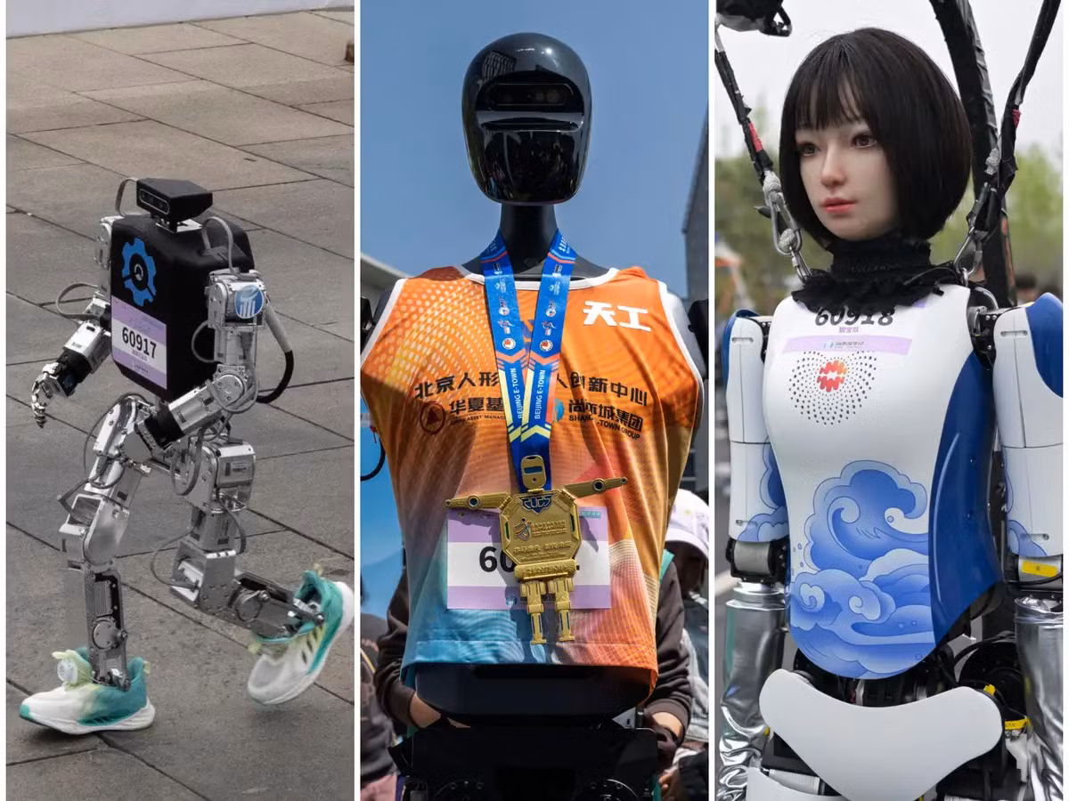 "Người sắt chạy trên nhựa đường" là hình ảnh xuất hiện trong cuộc đua marathon có sự tham gia của hàng nghìn vận động viên Trung Quốc cùng với 21 mô hình robot hình người. Cuộc đua dài 20km giữa người và robot hiếm thấy tại Bắc Kinh vào tuần trước được coi là màn trình diễn công nghệ tiên tiến của Trung Quốc - đất nước được coi là đang dẫn đầu thế giới về công nghệ robot hình người.