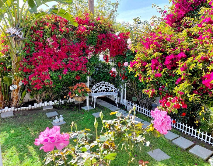 Nghĩ là làm, cô Chi bắt tay vào cải tạo mảnh đất rộng sau nhà, thiết kế từng góc nhỏ trong vườn theo ý thích. Dù diện tích vườn rộng nhưng nữ gia chủ vẫn quyết định tự làm mọi thứ thay vì thuê thợ để sáng tạo không gian theo đúng ý muốn và hạn chế chi phí do giá nhân công ở Mỹ rất cao.