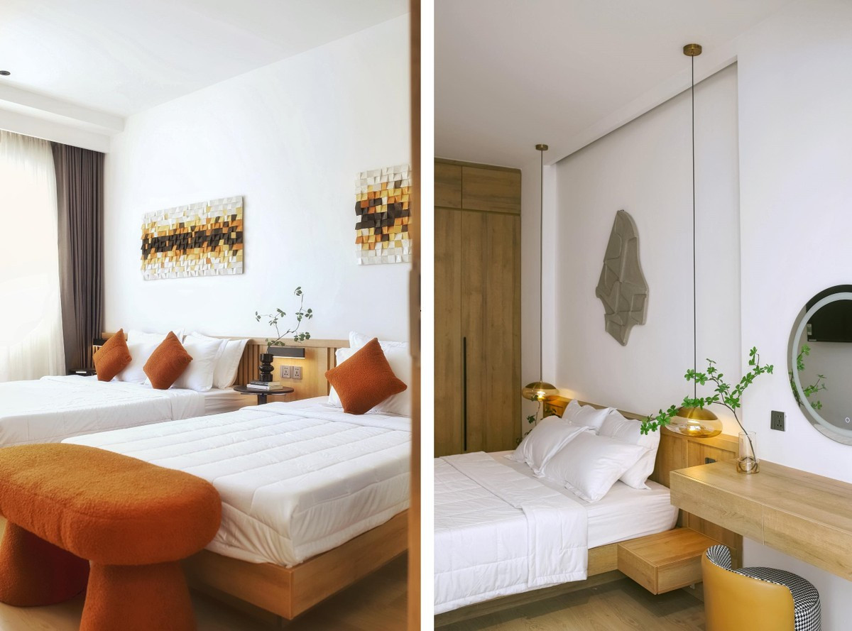 Tầng bốn với hai khoảng sân thượng trước sau, bao gồm phòng ngủ, bếp mini và phòng giặt.