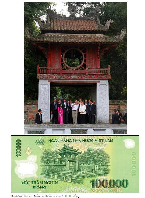Văn Miếu - Quốc Tử Giám trên tờ tiền 100.000 đồng