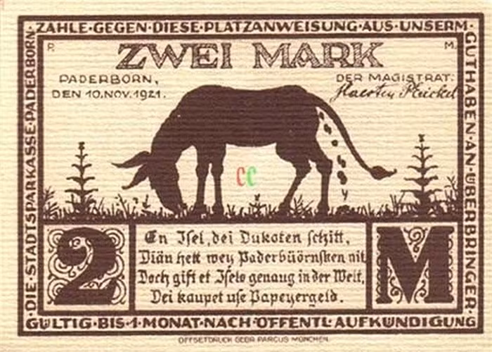 Sau chiến thanh thế giới thứ nhất, vấn đề quan trọng là phát hành đồng tiền khẩn cấp tại Đức và Áo. Đây có thể là đồng tiền kỳ lạ nhất thế giới do in hình con lừa.