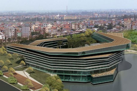 J.W Marriott Hotel là một công trình kiến trúc độc đáo vào bậc nhất Việt Nam, lấy cảm hứng từ hình ảnh của "con rồng huyền thoại". Khách sạn kết cấu theo kiểu đường cong xoắn ốc, 9 tầng, có 450 phòng, hướng về phía mặt hồ nước. Marriott nằm trong khuôn viên Trung tâm Hội nghị Quốc gia.