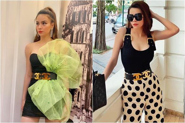 hiếc thắt lưng Chanel khi được diện lên sân khấu với váy bất đối xứng, khi lại mix với combo sang chảnh trắng đen và túi xách Louis Vuitton trị giá hơn 100 triệu đồng.