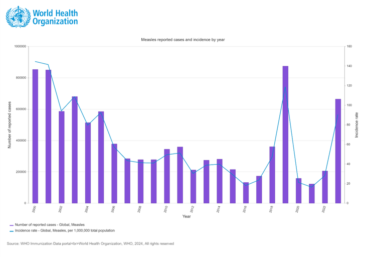 Biểu đồ tình hình nhiễm sởi trên thế giới - Ảnh minh họa