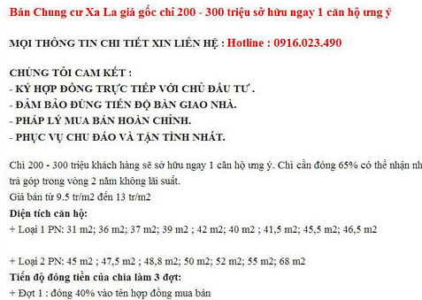 Những chung cư giá rẻ rao bán nhan nhản trên mạng.