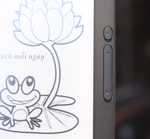 Các phím ở cạnh phải máy dùng để lật trang trước/sau, và phím quay lại màn hình chủ.