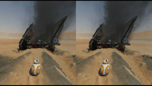  Star Wars - BB8-RA (miễn phí). Đây cũng là một tựa game nổi tiếng được thiết kế lại để chơi trên kính thực tế ảo Cardboard. Khác với game Star War phiên bản thường được phát triển bởi Disney, BB8-RA có cách chơi đơn giản hơn. Người chơi sẽ điều khiển robot BB-8 và đĩa bay Millennium Falcon để thực hiện các nhiệm vụ trong không gian 3600. Trò chơi này cũng có phần hướng dẫn (tutorial) khá chi tiết để bạn làm quen với các nhiệm vụ trong game khi chơi với kính thực tế ảo.