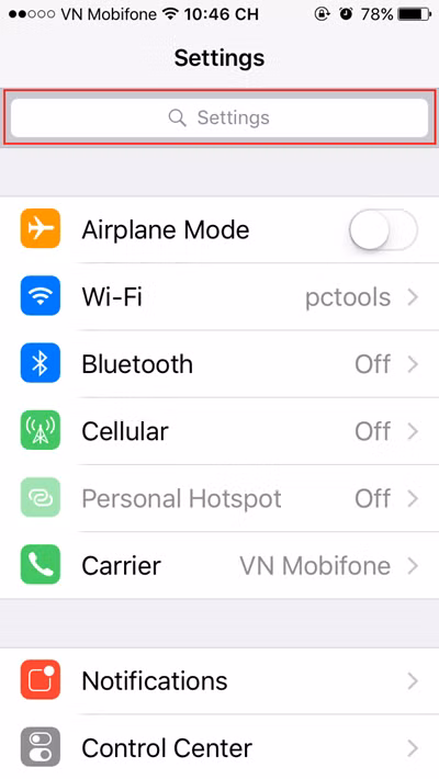  Tìm mọi thứ trong thực đơn Settings Kể từ iOS 9, bạn không còn phải mò tìm mọi thứ trong thực đơn Settings của iPhone. Giờ đây thực đơn này đã có thêm hộp tìm kiếm ở phần trên cùng, giúp bạn nhảy ngay đến bất kỳ mục thiết lập nào.