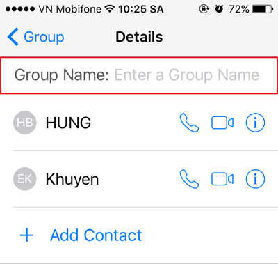  Đặt tên cho cuộc trò chuyện nhóm Nếu bạn thường nhắn tin bằng iMessage với cùng một nhóm hoặc đang nói chuyện với nhiều người về một chủ đề cụ thể, hãy đặt tên cuộc trò chuyện nhóm cho tiện dụng. Để thực hiện, nhấn vào Details trong chuỗi tin nhắn, kéo màn hình xuống và điền tên nhóm vào Group Name là xong.