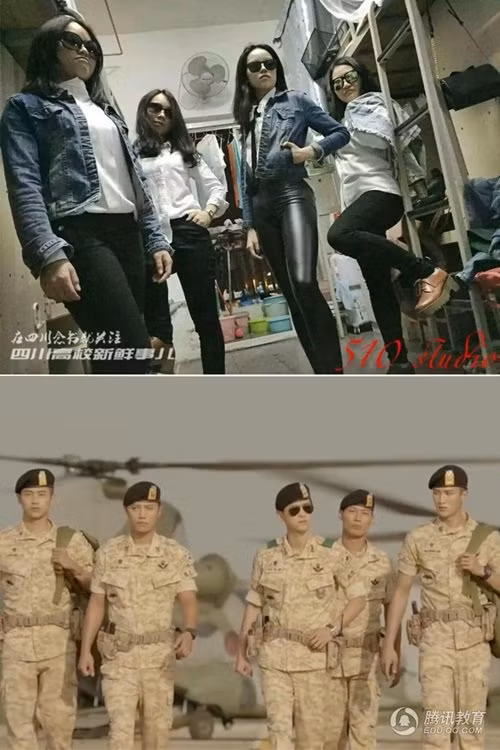 Những nữ sinh nghịch ngợm nhái lại cảnh đại úy mặt ngầu bước xuống trực thăng.