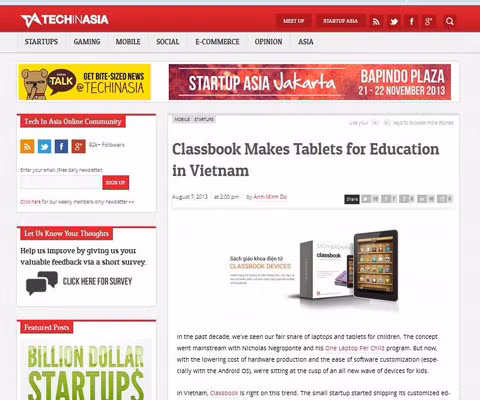 Tech In Asia dành hẳn một trang viết về classbook.