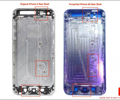 iPhone 5S có gì khác iPhone 5? Theo những hình ảnh chụp được, đèn flash LED của camera của iPhone 5S lớn hơn, đủ chỗ cho đèn LED kép, vị trí sắp xếp trên bảng điện tử cũng có sự khác biệt.