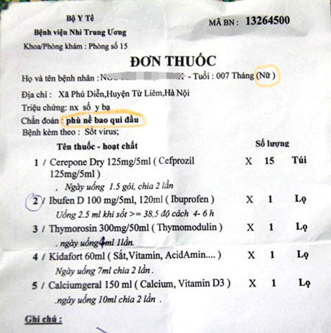 Đơn thuốc của bé N.N.A