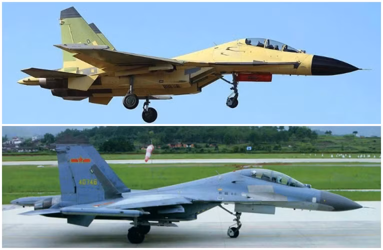  So sánh về hình dạng bên ngoài giữa J-11BS (trên) và Su-27UBK (dưới) 