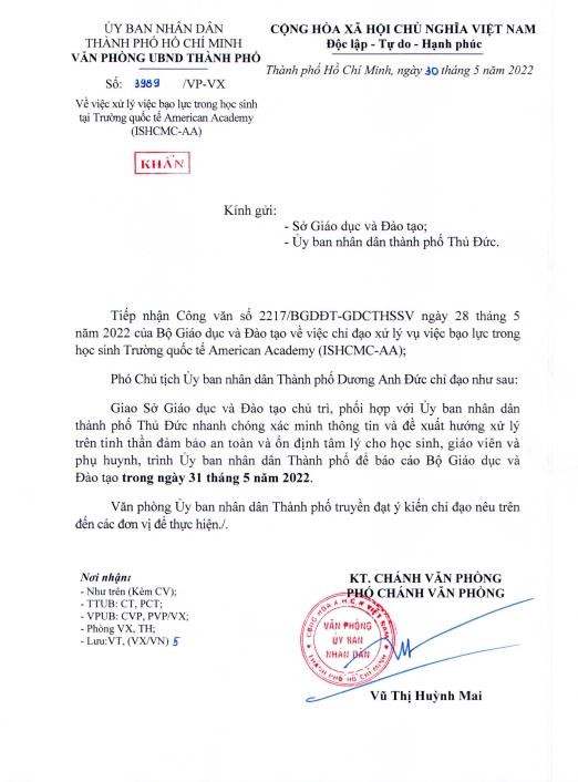 TP.HCM chi dao khan vu hoc sinh truong quoc te danh nhau