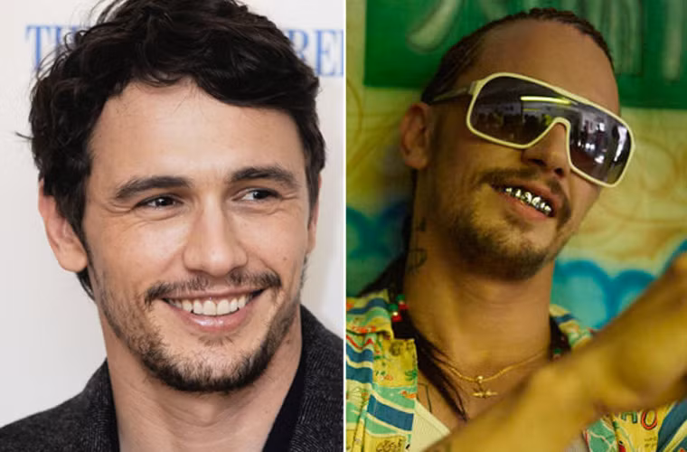 Mái tóc tết từng bím nhỏ rồi buộc túm phía sau, hàm răng bọc bạc, râu ria lởm chởm, vẻ đẹp trai của James Franco biến đâu mất khi vào vai một tay gangster trong Spring Breakers.