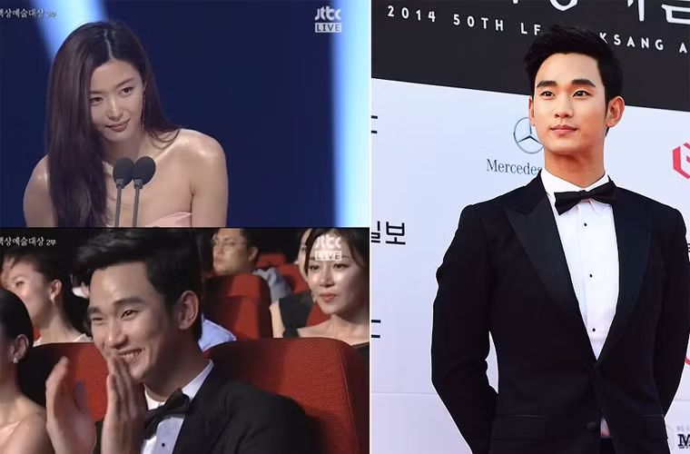 Lên nhận giải Nam diễn viên nổi tiếng nhất cho phim Vì sao đưa anh tới và Nam diễn viên mới xuất sắc cho phim 'Secretly Greatly', Kim Soo Hyun cũng gửi tới bạn diễn Jun Ji Hyun lời cảm ơn thật “ướt át”: “Cheon Song Yi, anh yêu em”.