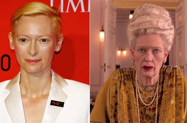 Tilda Swinton đã phải hóa trang già hơn 30 tuổi để vào vai bà góa 84 tuổi cho vai diễn trong phim Grand Budapest Hotel