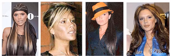 Bà mẹ bốn con trai qua đủ kiểu tóc từ kiểu hip-hop, tẩy tóc, tiểu thư Tây Ban Nha tới kiểu quý bà già dặn (từ trái sang).