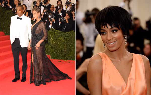 Hình ảnh tươi tỉnh của vợ chồng Beyonce-Jay Z và Solange trên thảm đỏ Met Ball, trước khi xảy ra vụ ẩu đả giữa em vợ và anh rể trong thang máy.