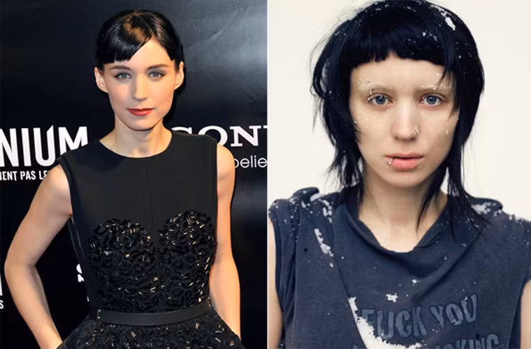 Rooney Mara phải cạo trọc đầu, xỏ khuyên khắp mặt, khi vào vai Lisbeth Salander trong phim The Girl With the Dragon Tattoo.