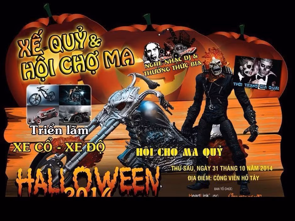 Đêm Halloween tại Công viên nước Hồ Tây, Hà Nội sẽ diễn ra rất nhiều chương trình, sự kiện đặc biệt mang đậm màu sắc ma quái để làm nơi vui chơi cho giới trẻ, người dân Thủ đô. Tâm điểm năm nay là chuỗi sự kiện với chủ đề "Xế quỷ, chợ ma và con đường ma quỷ".
