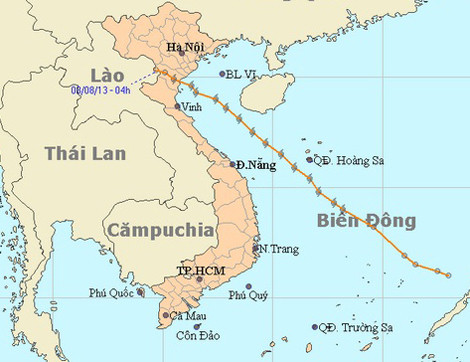 Đường đi và vị trí vùng áp thấp. Ảnh: nchmf.gov.vn