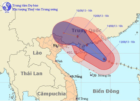 16h ngày 14/8, vị trí tâm bão Utor ở trên khu vực phía Đông đảo Lôi Châu (Trung Quốc). Ảnh: nchmf.gov.vn