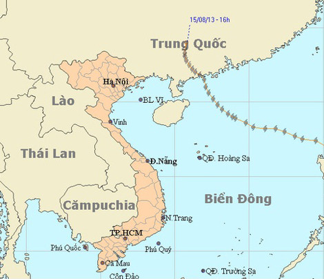 Vị trí vùng áp thấp nhiệt đới hồi 16h ngày 15/8. Ảnh: nchmf.gov.vn